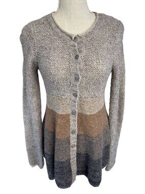 Free People Womens Striped Button-Front Knitted Cardigan Sweater Gray Brown size